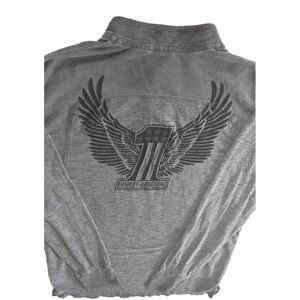 Harley Davidson Men Long-sleeved Button Up Corduroy Embroidered Logo Cotton Gray